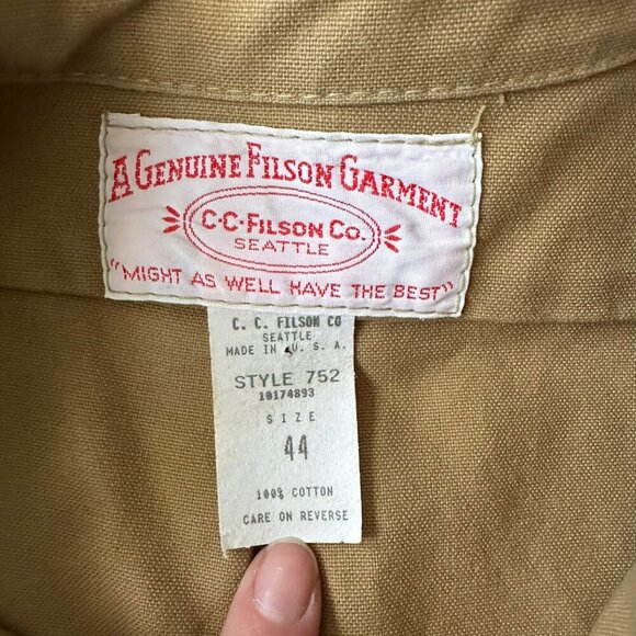 Vintage Filson Mens Khaki Shirt Size 44 Cotton Long Sleeve Button-Up - Picture 6 of 7